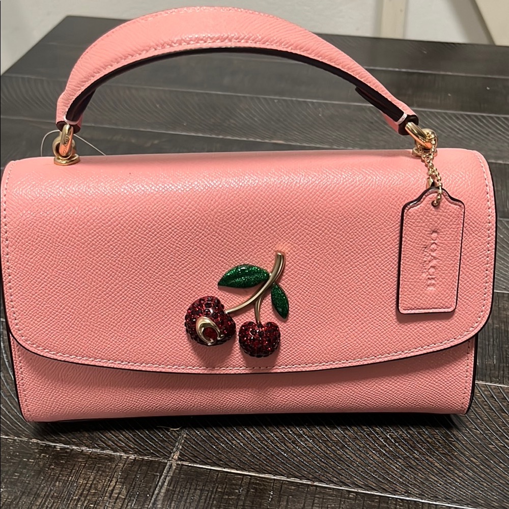 Coach Pink Cherry Embellished Women's Bag with detachable strap
